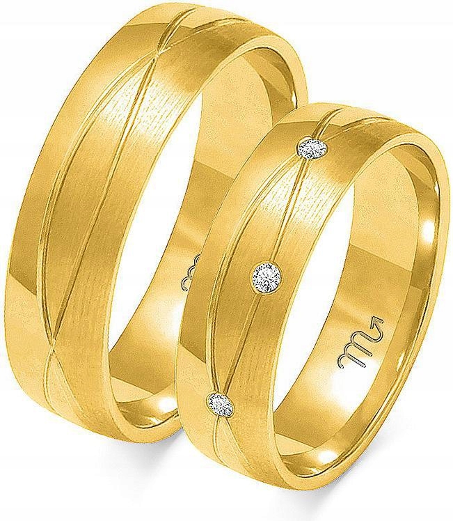 Zlaté snubní prsteny pro pár s gravírováním 585 r26 27 28, elegantní model s gravírováním