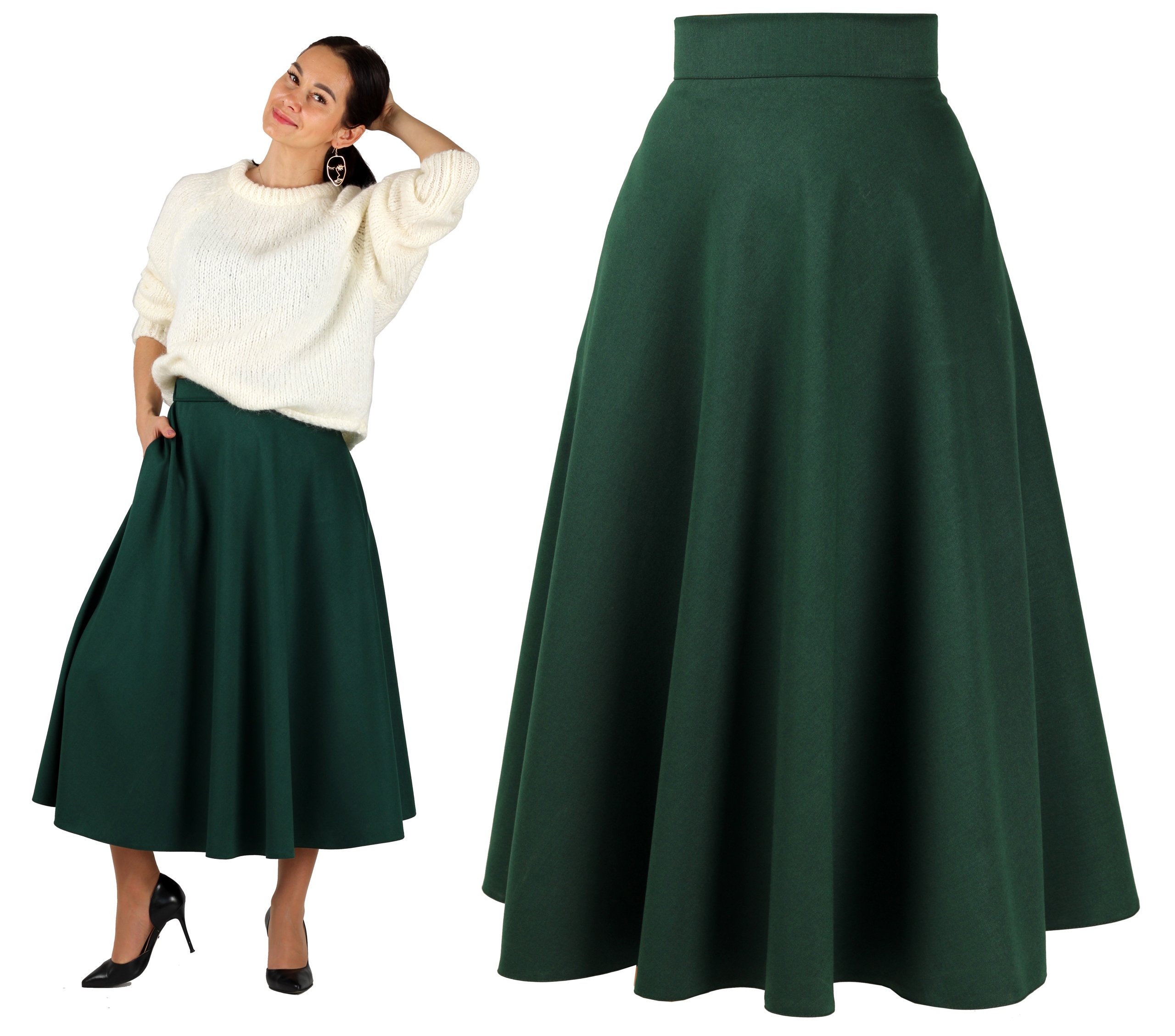 

S 83cm Twill Butelkowa zielona spódnica długa maxi