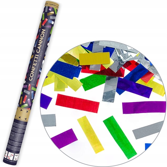 TUBA STRZELAJĄCA KONFETTI KOLOROWE METALICZNE PASKI NA URODZINY WESELE 60CM