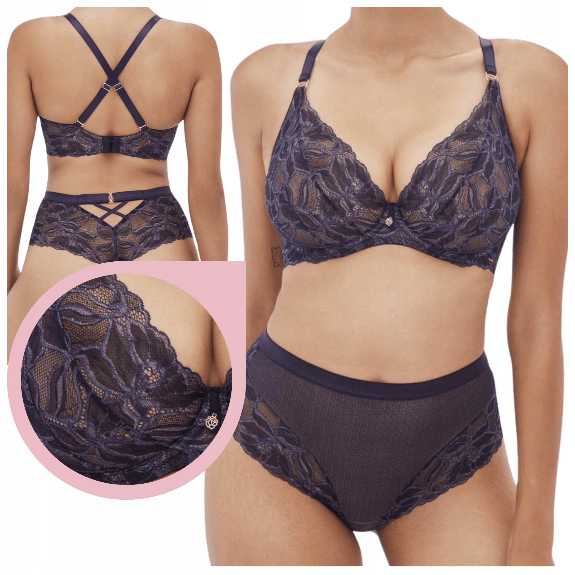 Podprsenka Alles Glow M měkká krajková podprsenka námořnická modrá lesklá 80B