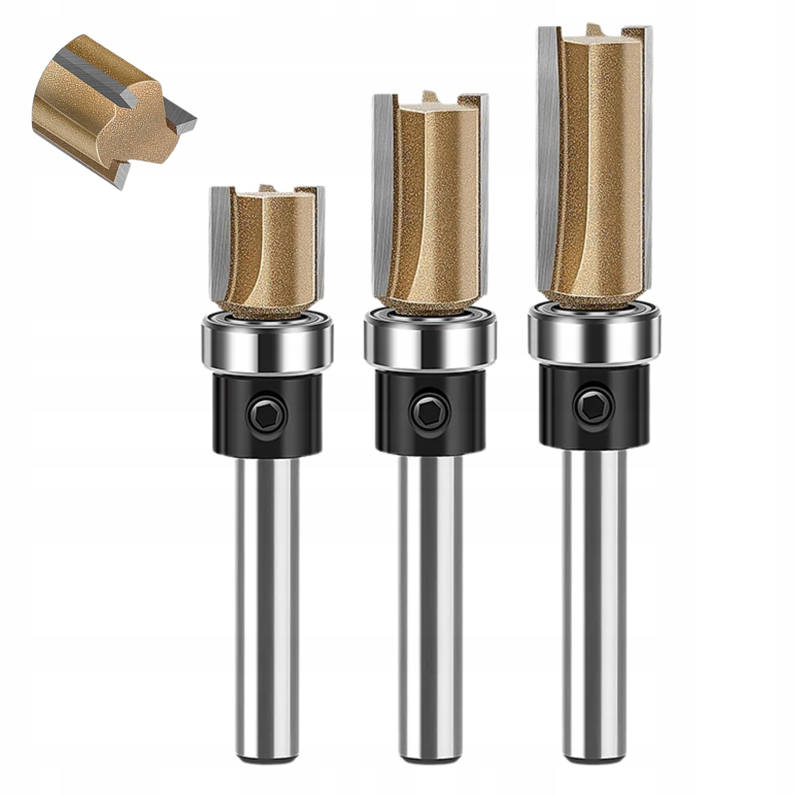 Frezy Proste Z Łożyskiem 3 Ostrza Do Drewna Mdf Zestaw 3SZT Chwyt 6MM