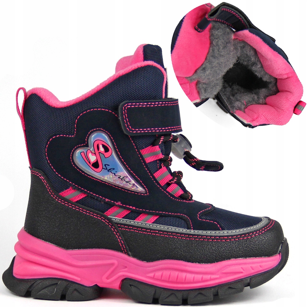 ŚNIEGOWCE DZIEWCZĘCE BUTY OCIEPLANE ZIMOWE WEŁNA FUTERKO RZEPY ODBLASKI 24