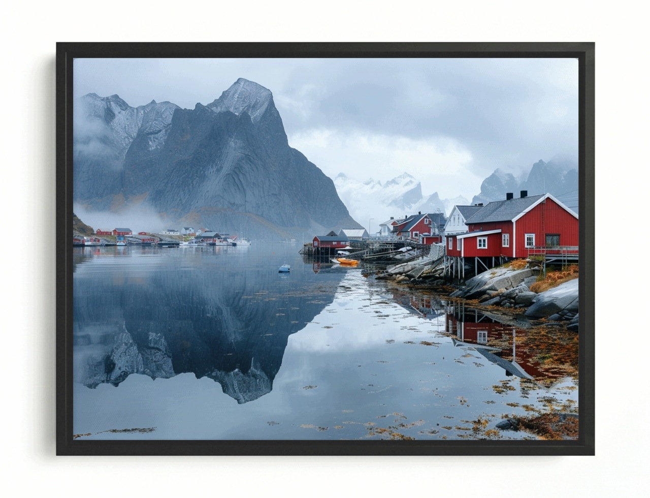 Obraz Rám Americký Box Norsko Lofoty Červené Domky Fiord Rorbu 80x60