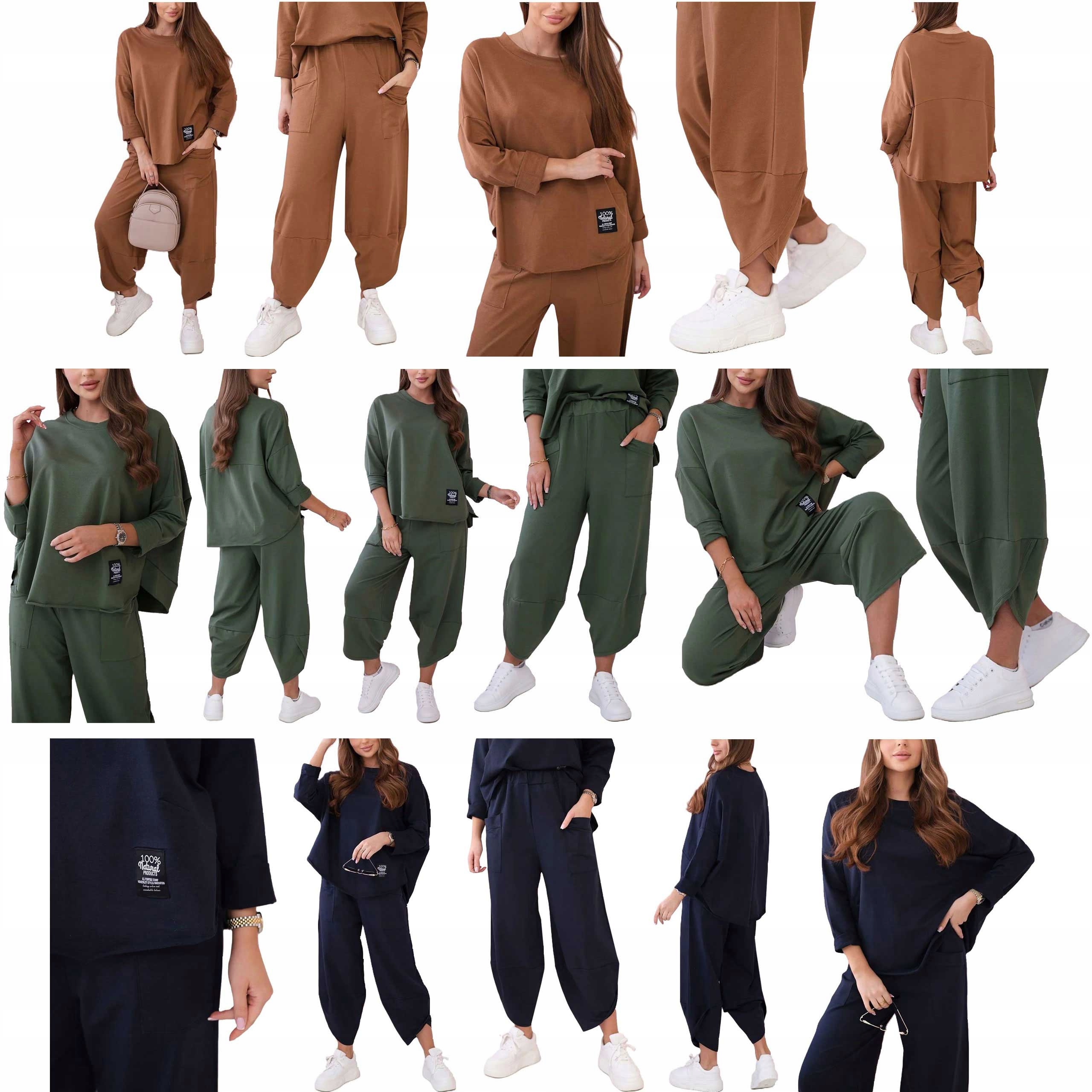 ELEGANCKI WŁOSKI KOMPLET BAWEŁNIANY BLUZA SPODNIE DRESOWY OVERSIZE M Płeć kobieta