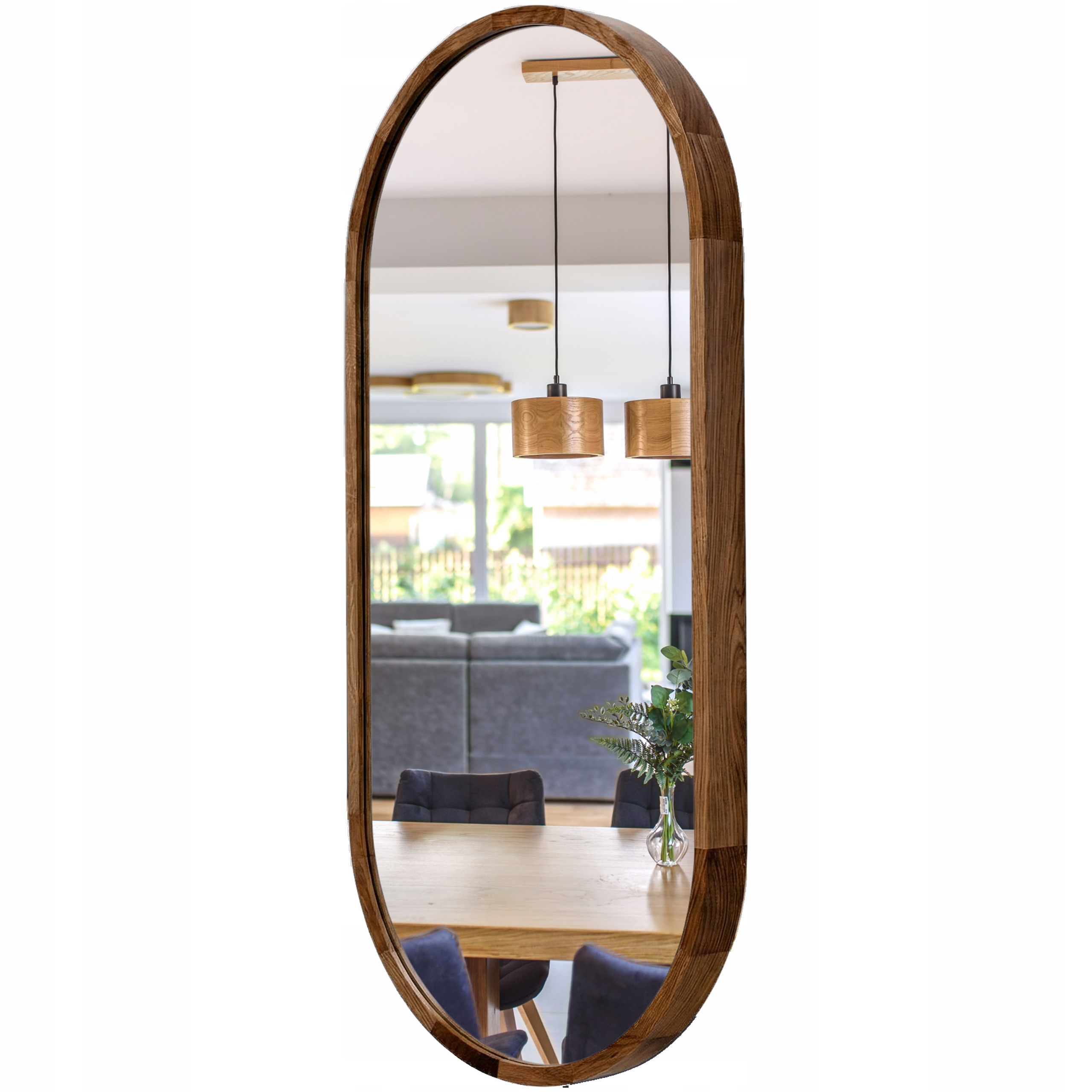 Lustro łazienkowe ścienne Leja owalne drewniane Ciemny Dąb 120x48 Stylowe