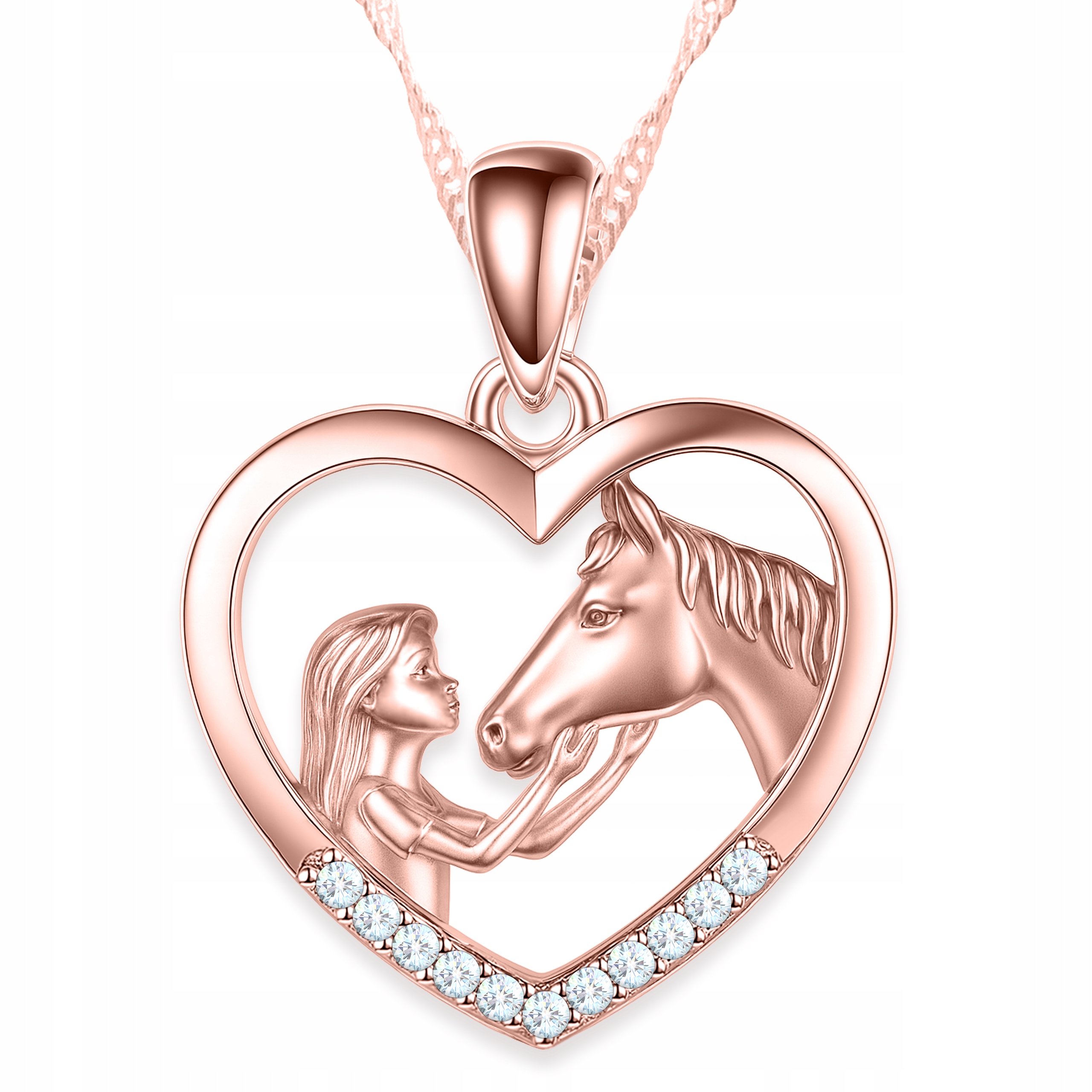 Náhrdelník s koněm Pozlacené srdce se zirkony Srdíčko Kůň Stříbro