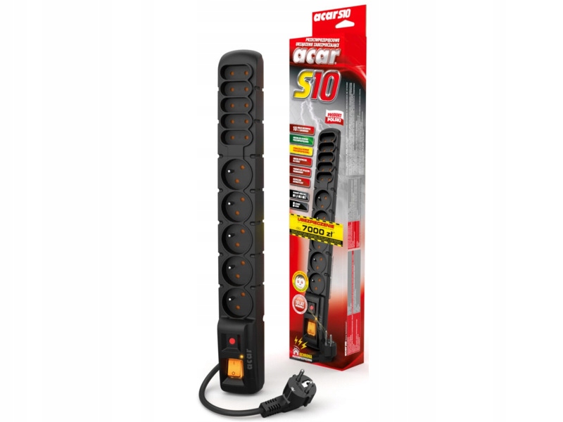 Listwa zasilająca Acar S10 przeciwprzepięciowa 10 gniazd 1.5 m czarna