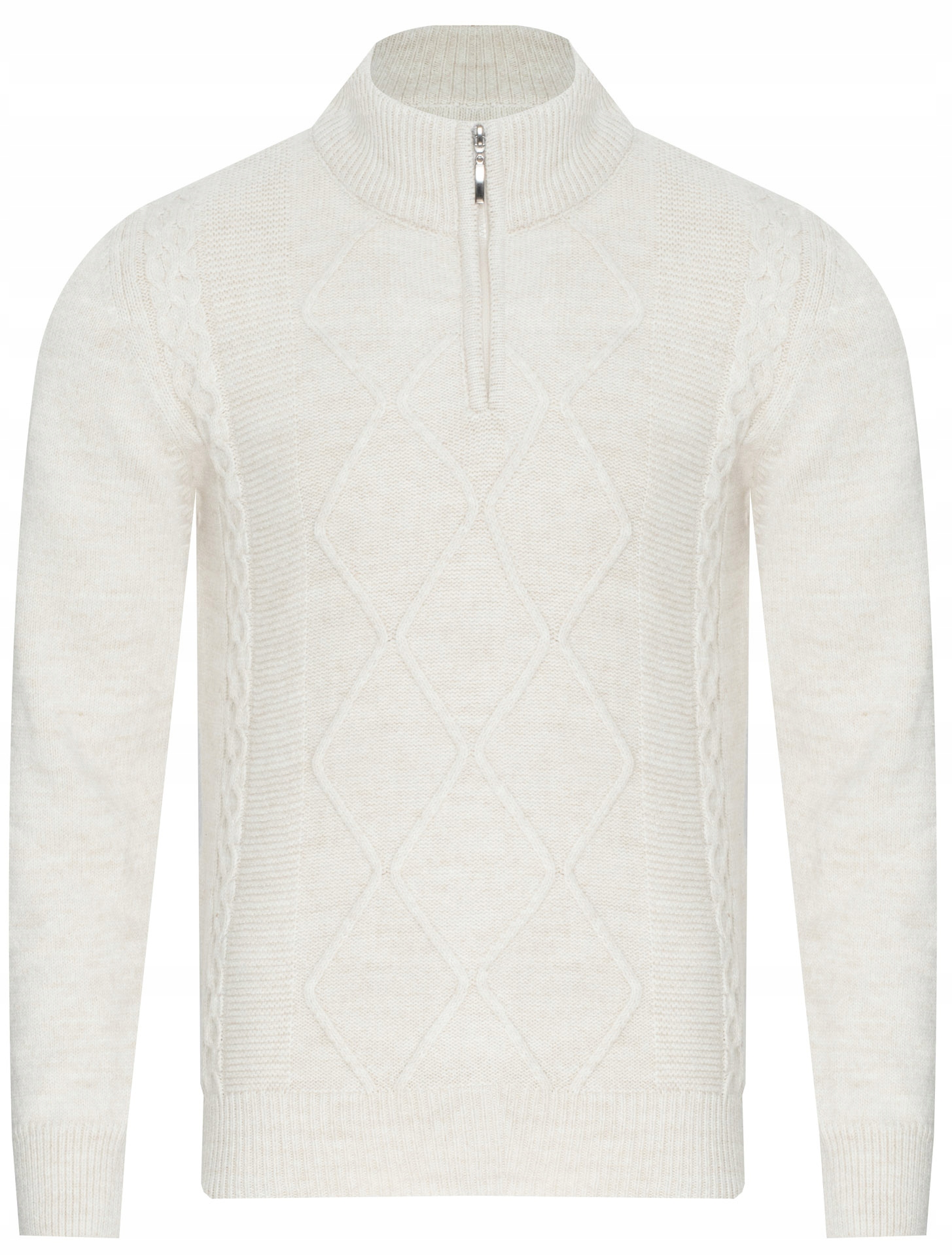 Pánský svetr s polovičním rolákem 8157 Krémový vlněný klasický zip dárek k Vánocům