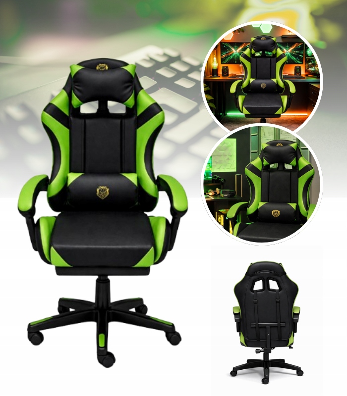 Černo-zelená Herní Židle Pro Hráče, Herní Nábytek, Křeslo S Podnožkou