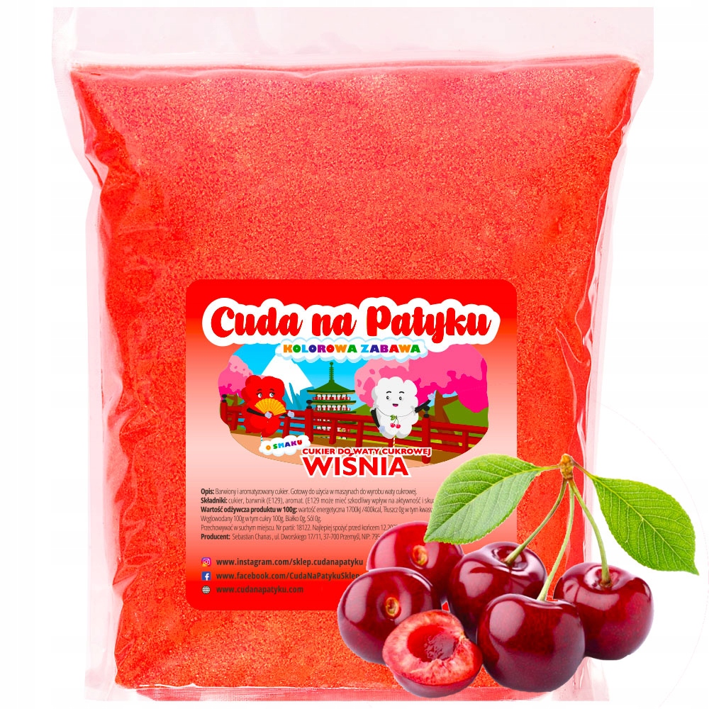 

1 Kg Cukier do waty cukrowej kolorowy Wiśnia