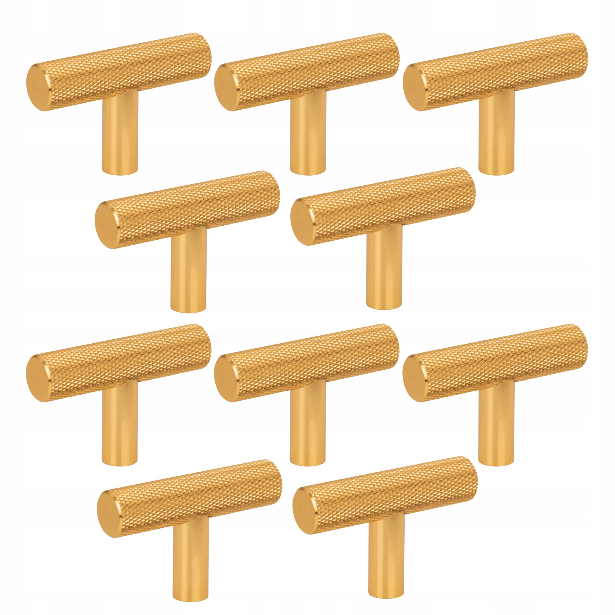 10 x Nábytková hlavice relingová rýhovaná, kovová, kartáčované zlato