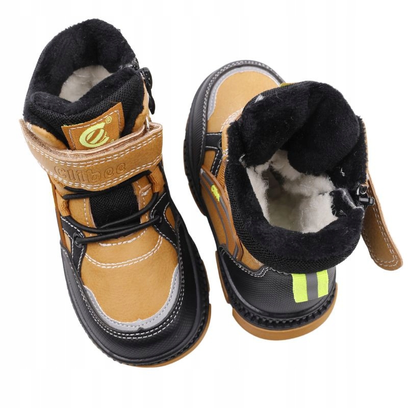 BOTKI CHŁOPIĘCE OCIEPLANE BUTY ZIMOWE SPORTOWE ŚNIEGOWCE TRAPERY CAMELOWE Stan opakowania oryginalne