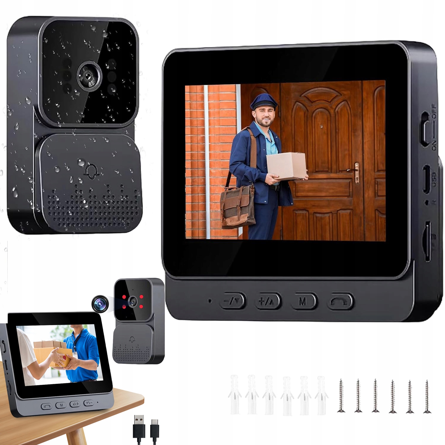 Bezdrátový zvonek a kamera do dveří Hd 1080p Smart Venkovní kamera