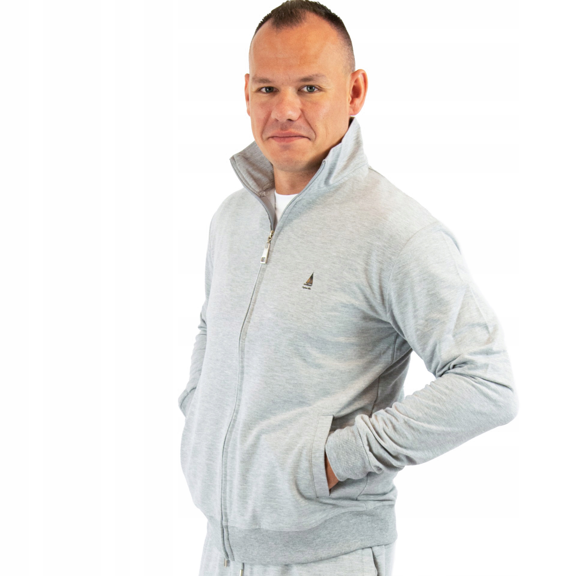 Tepláková mikina s rozepínacím zapínáním Captain Mike šedá L