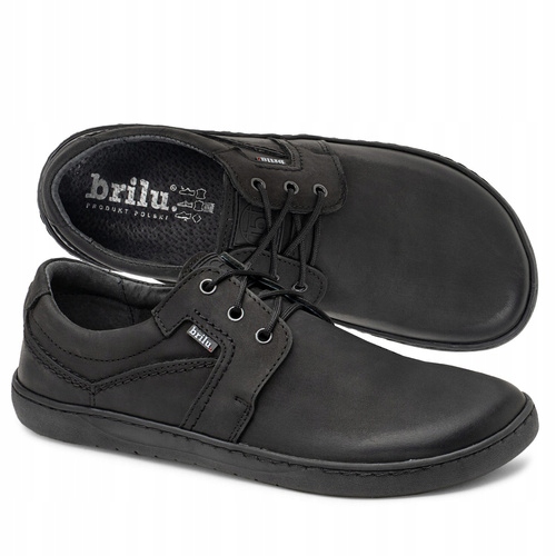 Brilu Polskie Skórzane Półbuty Buty Męskie Barefoot Luca Czarne 42