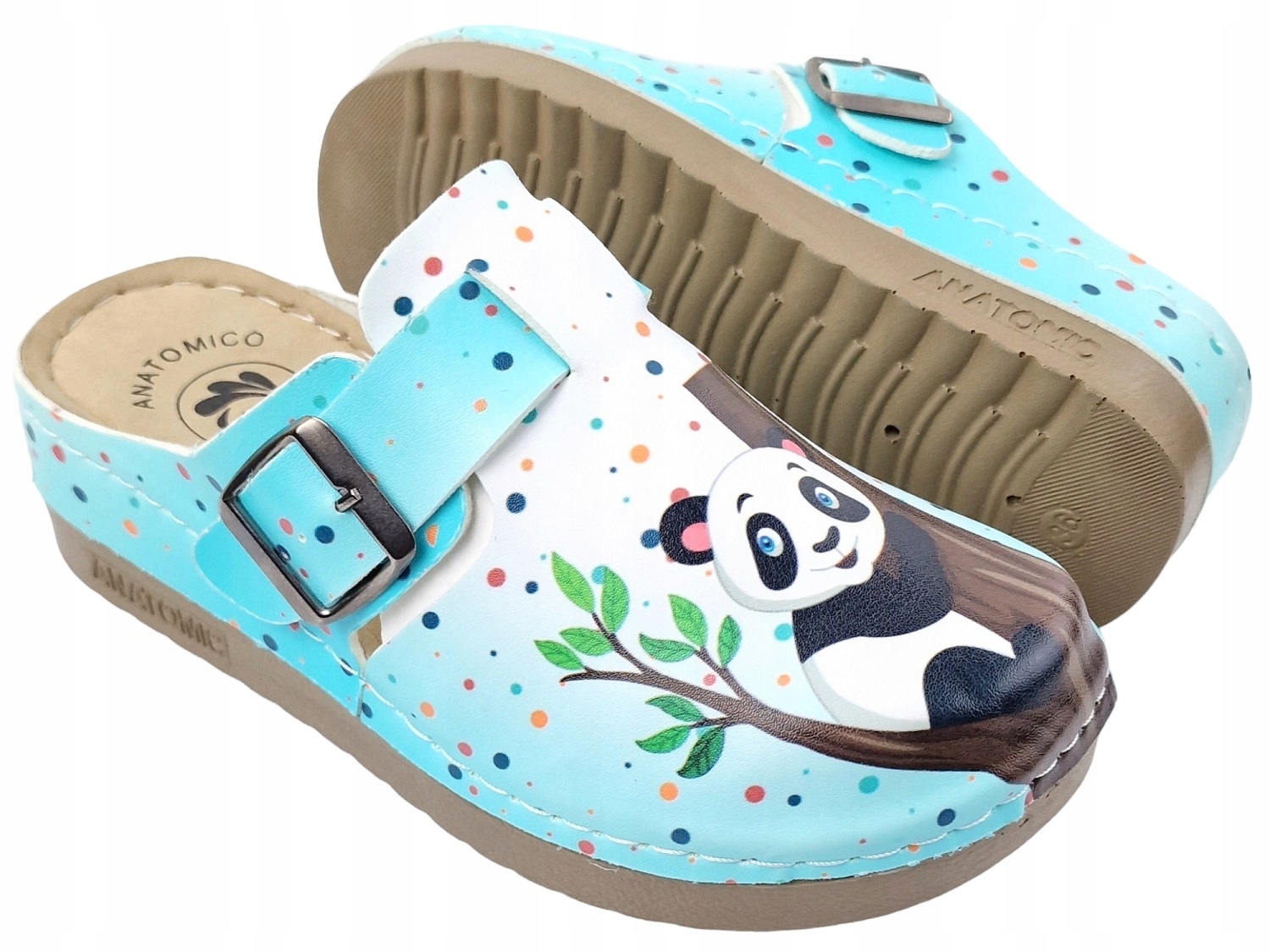Klapeczki Damskie Zakryte Klapki Wzór Panda Wsuwane Klasyczne z Klamrą *39* Długość wkładki 24.5 cm