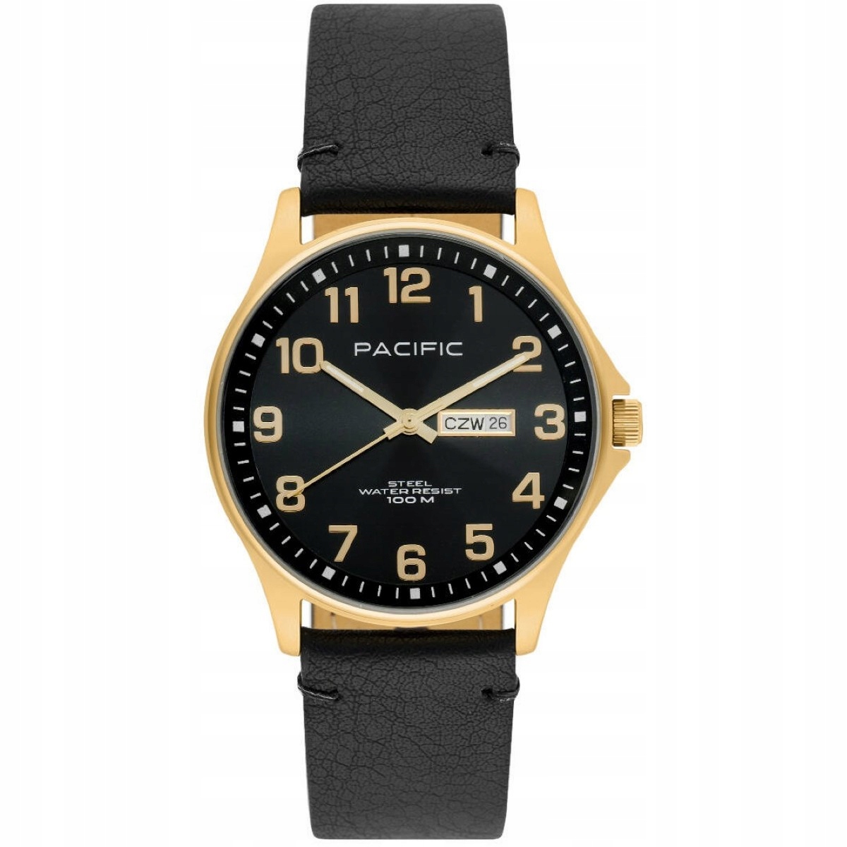 Zlaté pánské hodinky na řemínku Pacific SMA-1073D-06