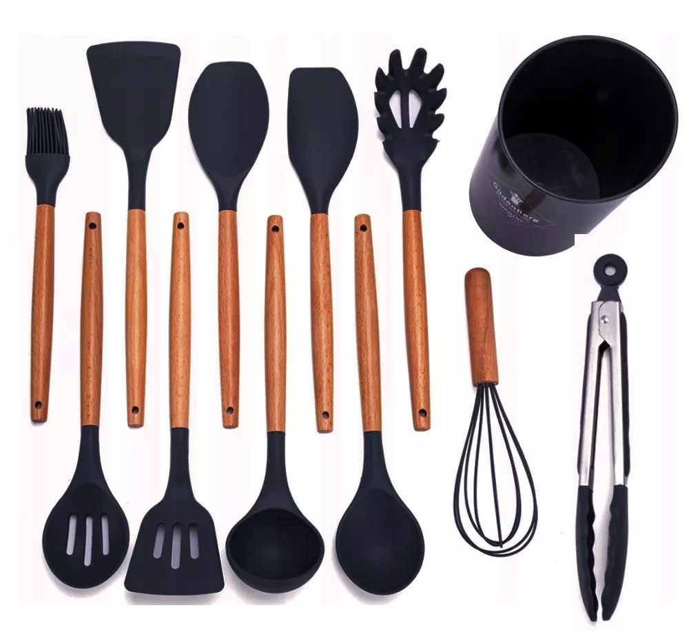 Przybory kuchenne Elitehoff czarne komplet 12 szt narzędzi z przybornikiem Marka Elitehoff