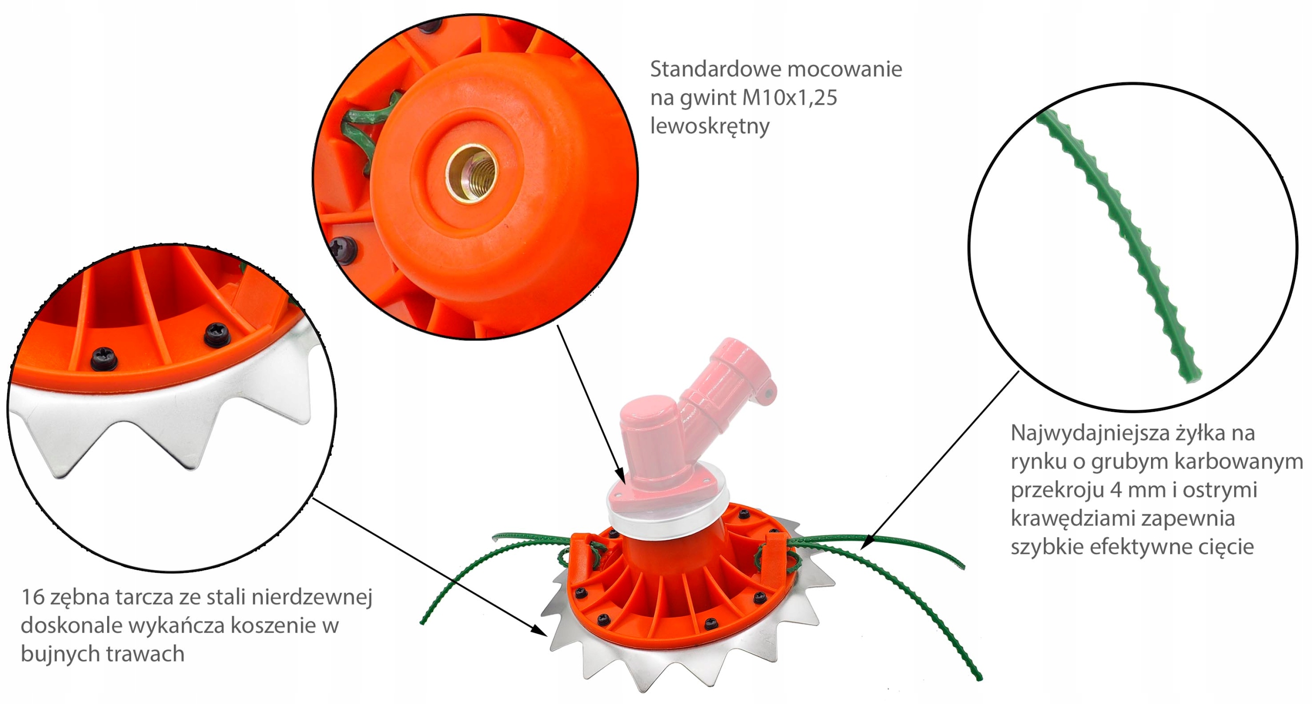 GŁOWICA DO KOSY TRYMER TARCZA OSTRZE DO WYKASZANIA + PAKIET ŻYŁEK Waga narzędzia 0.44 kg