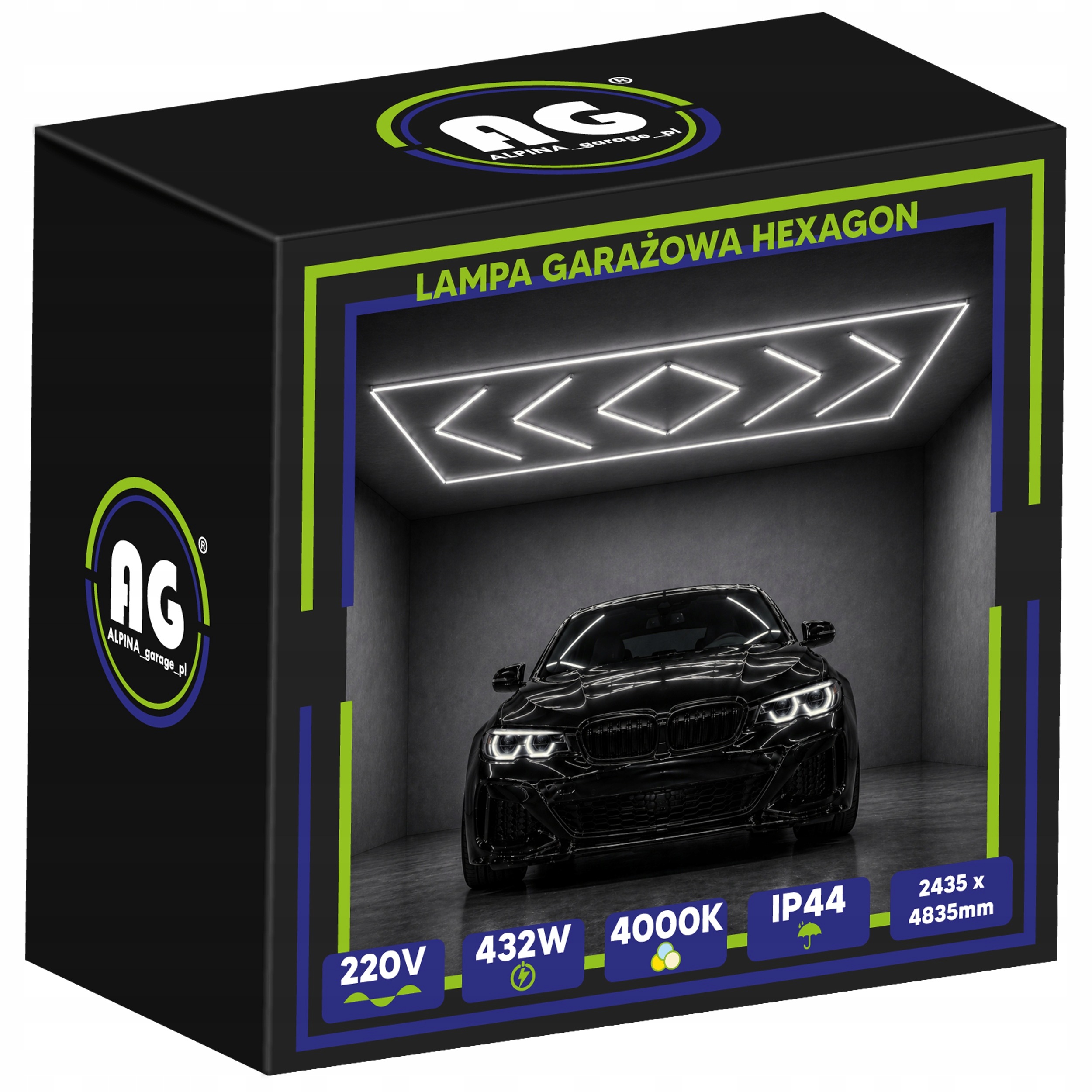 Led lampa Hexagón Stropný panel do garáže 432W 4000K 244x484 cm