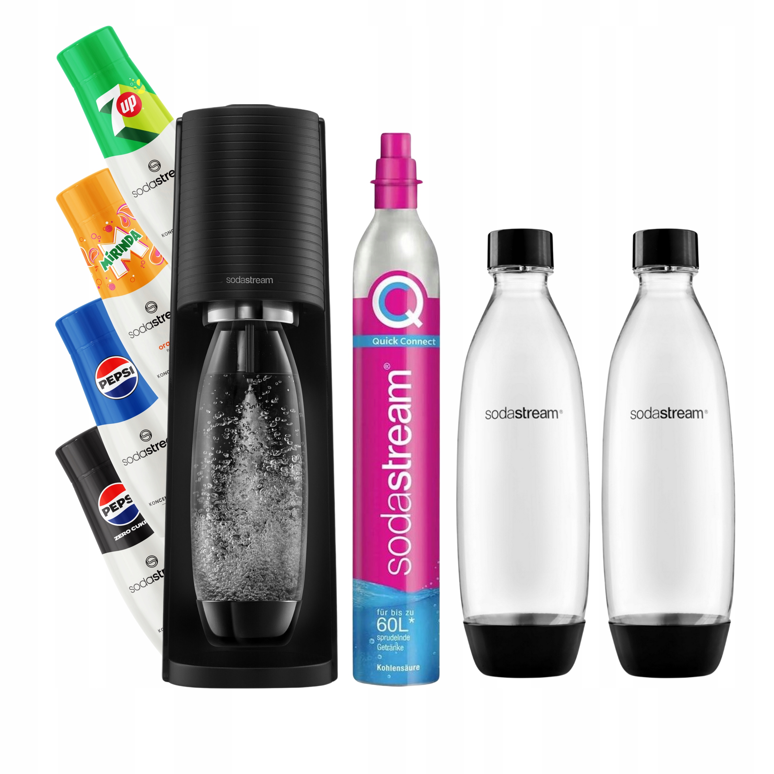Kávovar na plynování vody SodaStream Terra, 2 lahve 1 l, 4 x sirup 440 ml