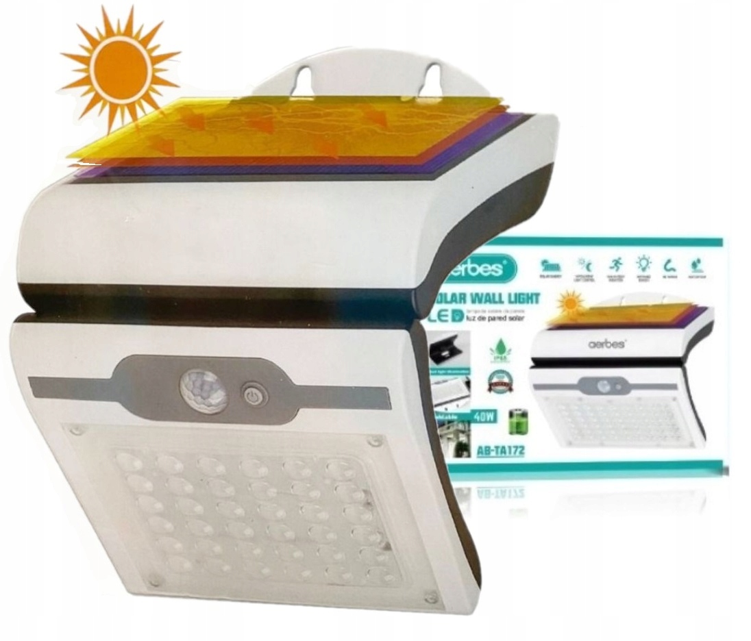 Solární Lampa Bílá Venkovní Halogen Led Senzor Pohybu Soumraku Nástěnné Svítidlo