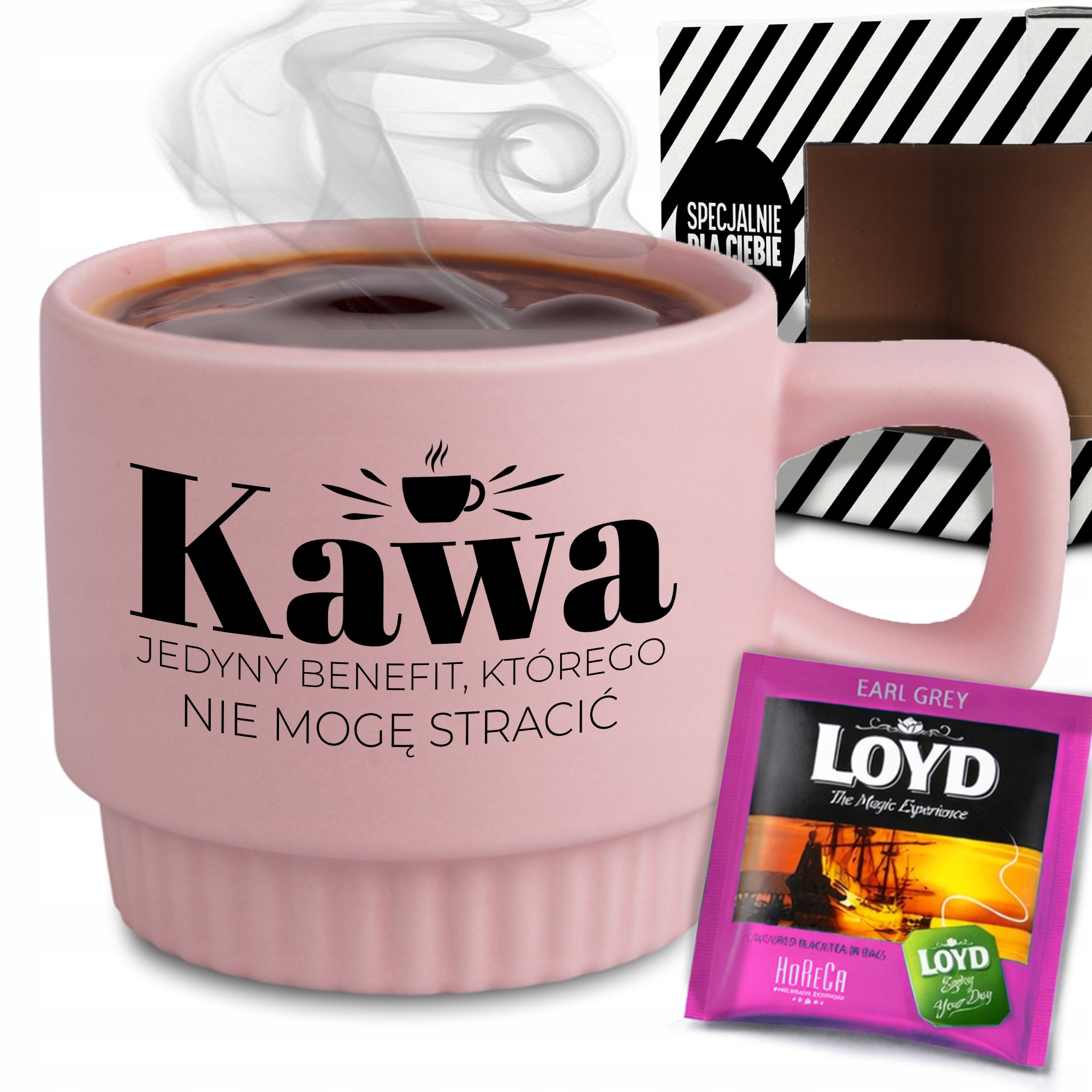 Rýhovaný Hrnek Set V Krabičce Čaj Růžový Káva Jediný Benefit Dárek
