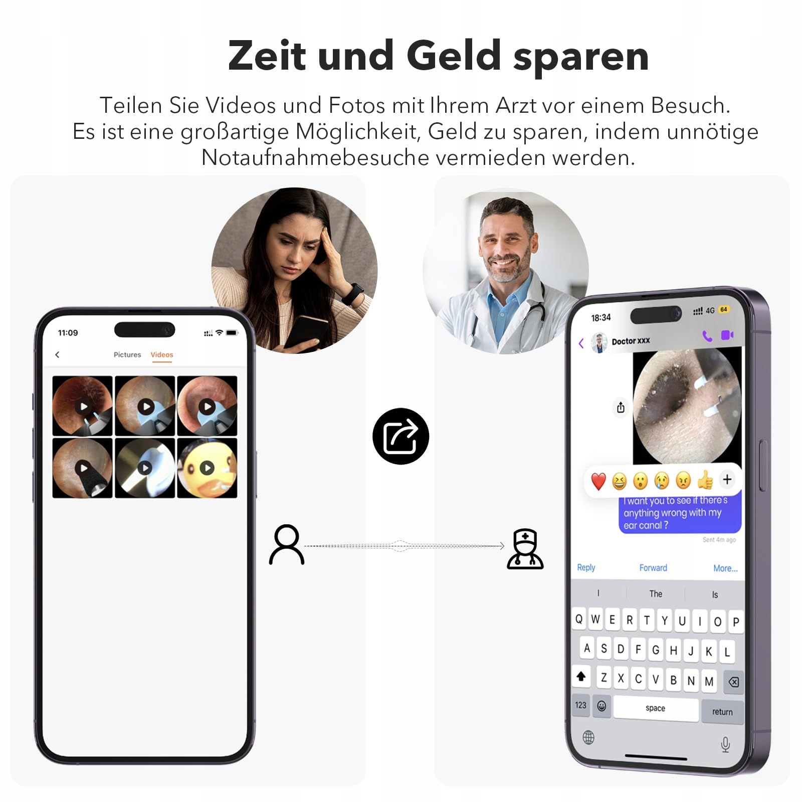 VLIKE Kamera 1080P WiFi Endoskop Do Uszu LED Wodoodporny — miniatura 7