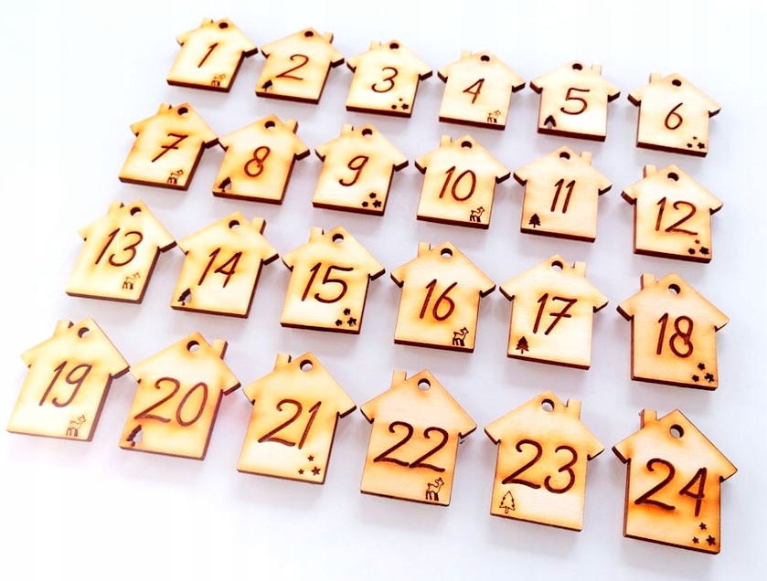 Domki do KALENDARZ ADWENTOWY numerki 24 szt. kraft