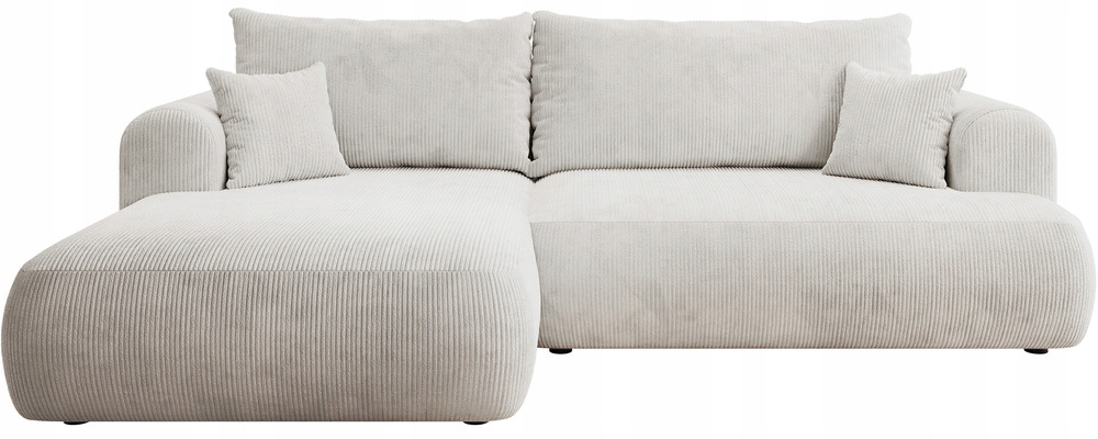 Rohová Sedací Souprava s funkcí spaní Ovo Cord s úložným prostorem, bílá, levý samet