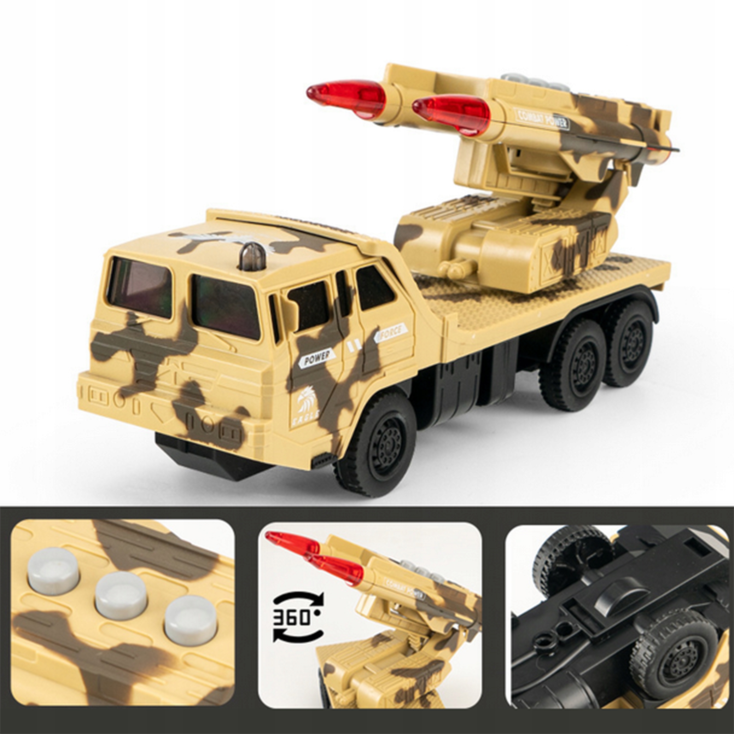 SAMOCHÓD WOJSKOWY Z WYRZUTNIĄ RAKIET EFEKTY ŚWIETLNE I DŹWIĘKOWE MEGA AUTO Rodzaj pojazdu wojskowy