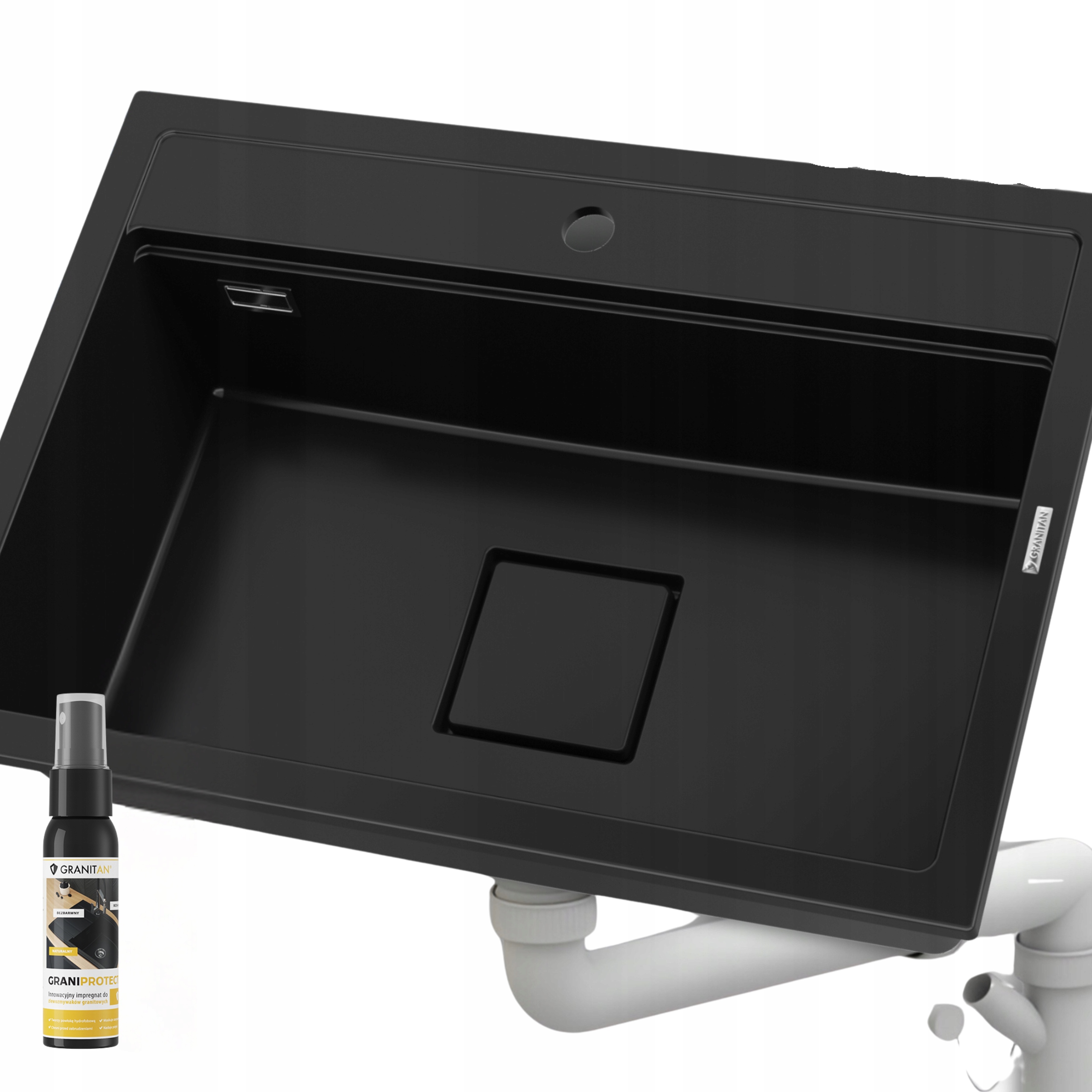 Kuchynský granitový drez Stone XL jednokomorový sifónový drez Maskovacia doska