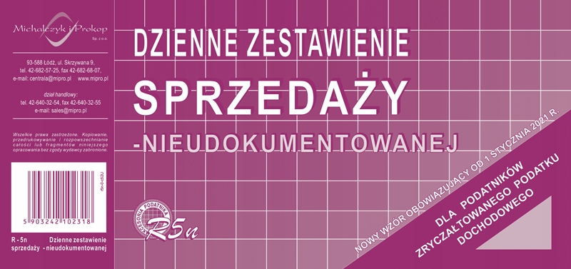 

Druk Dzienne Zestawienie Sprzedaży Dla Ryczałtu