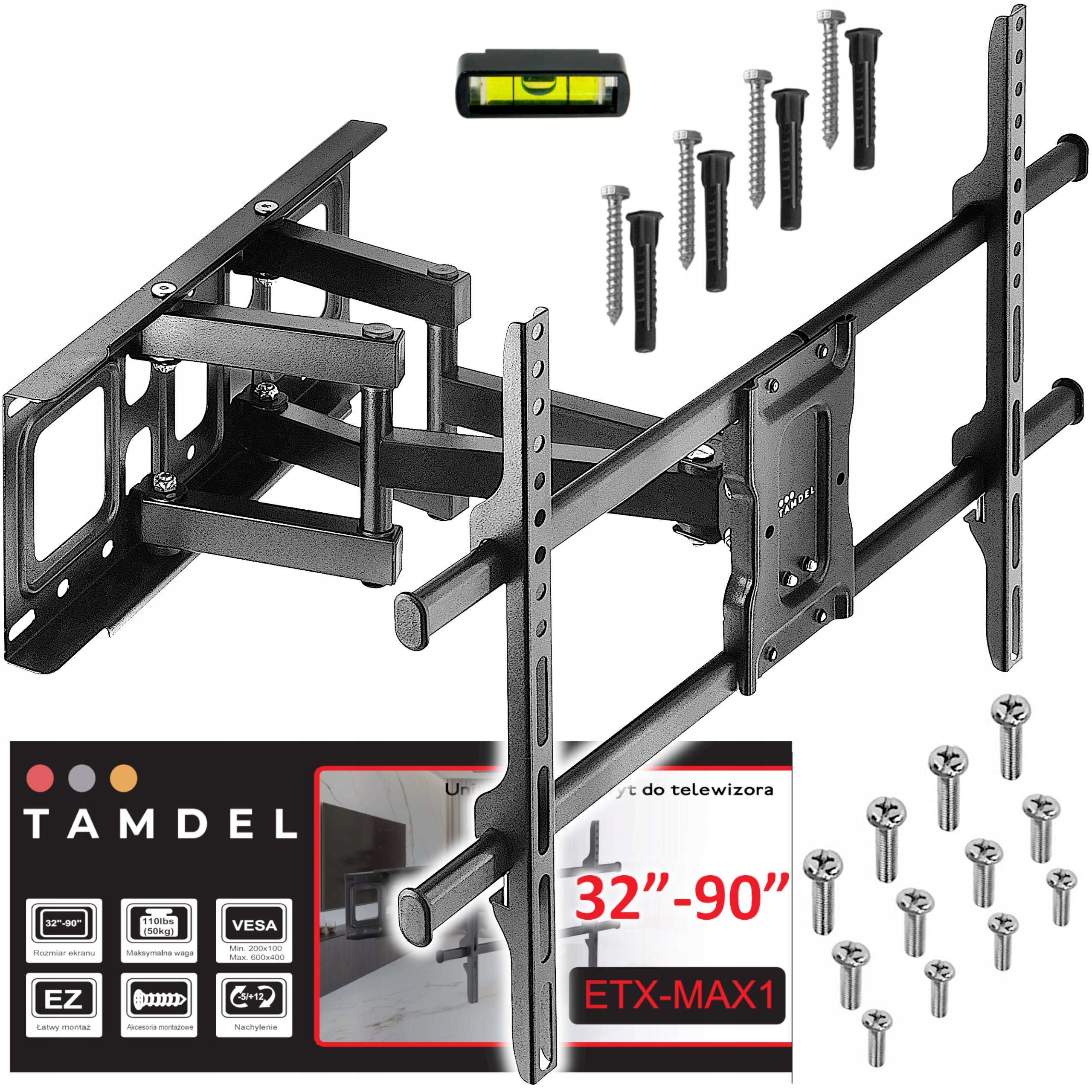 Uchwyt do telewizora Tamdel ETX-MAX1 32-90 cali do 50 kg obrotowy uchylny