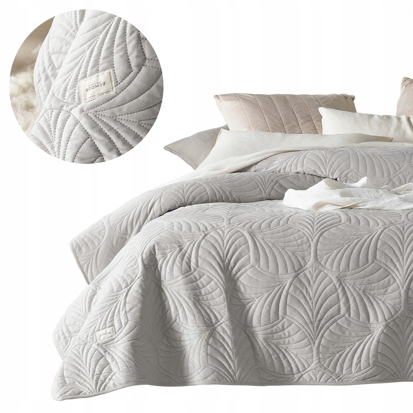 ROOM99 Narzuta na łóżko 200x220 szara jasna na kanapę welurowa Premium Feel