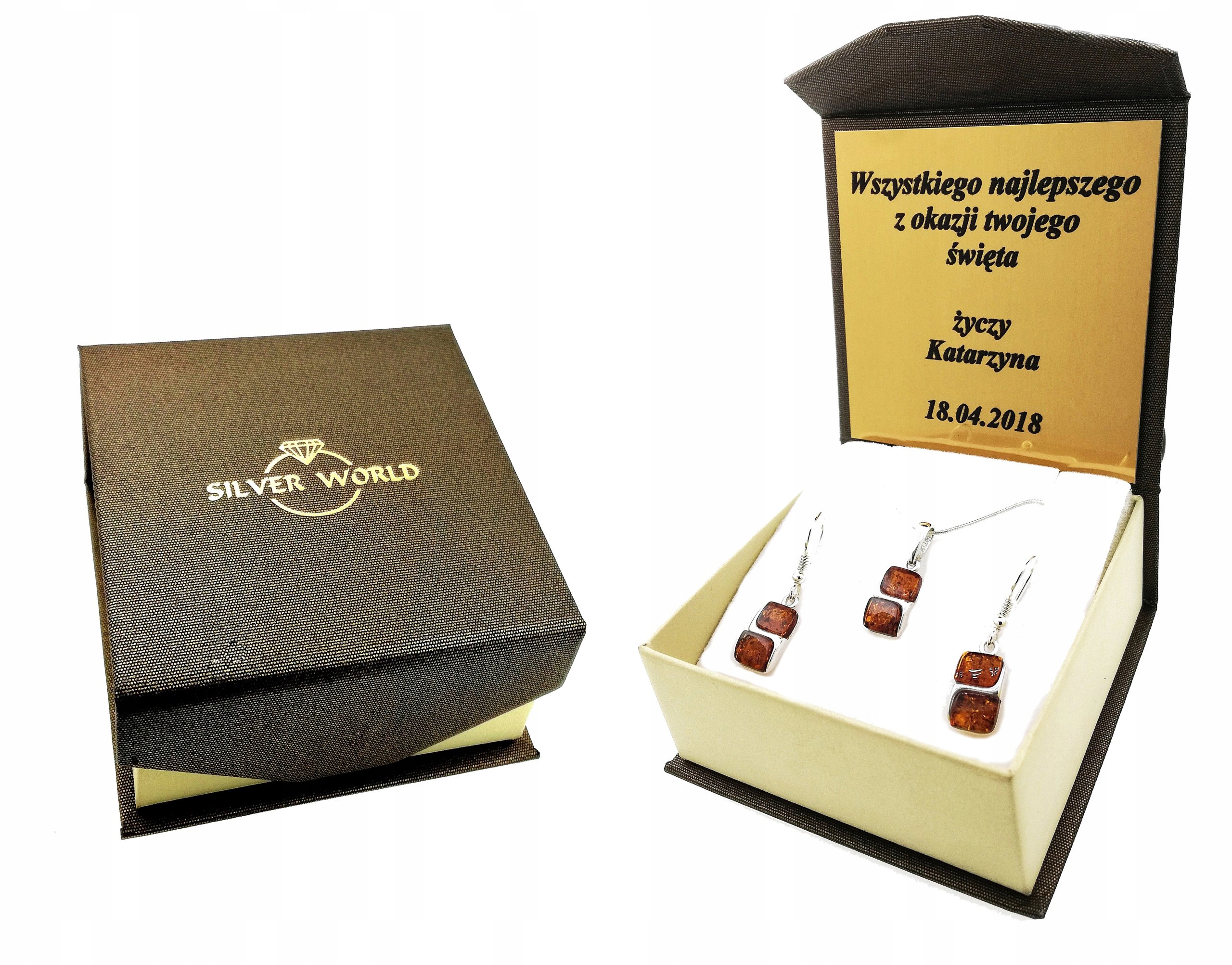 SREBRNY KOMPLET BIŻUTERII 925 DAMSKIEJ ŚLICZNE CYRKONIE SWAROVSKI + GRAWER Stan opakowania oryginalne