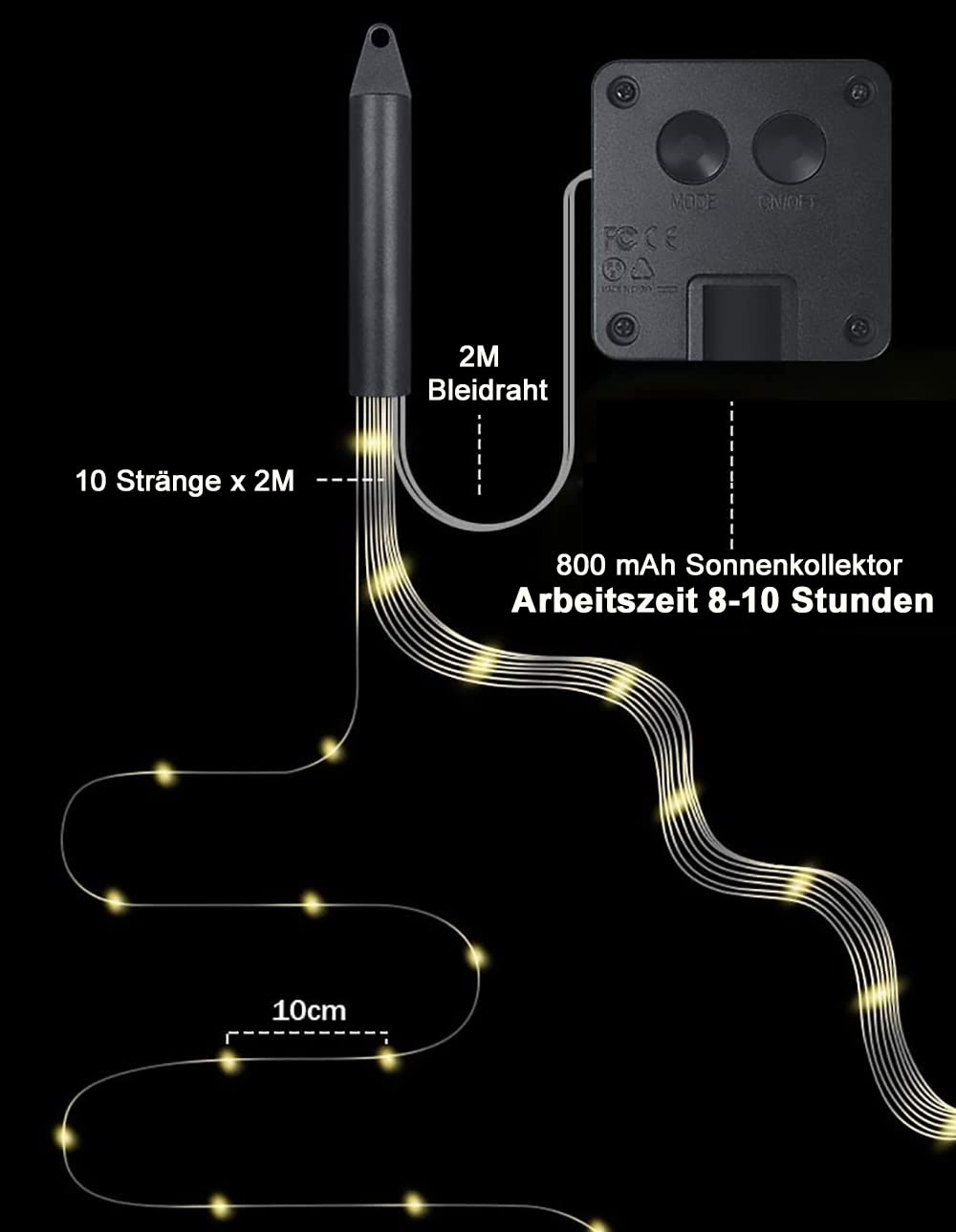 JOYSING Solarna Girlanda 1M 100 LED 8 Trybów Wodoodporna Ciepła Biel — miniatura 3