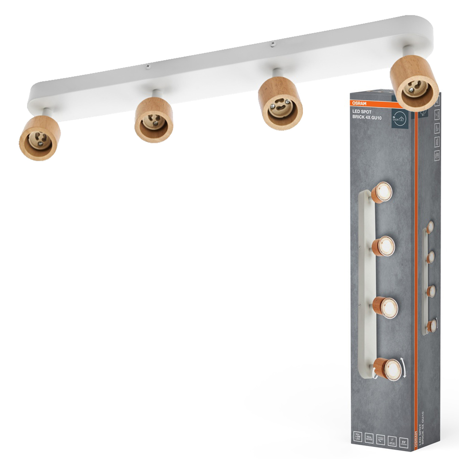 Nástěnná lampa stropní svítidlo Led reflektor Spot 4xGU10 Dřevo Brick Osram