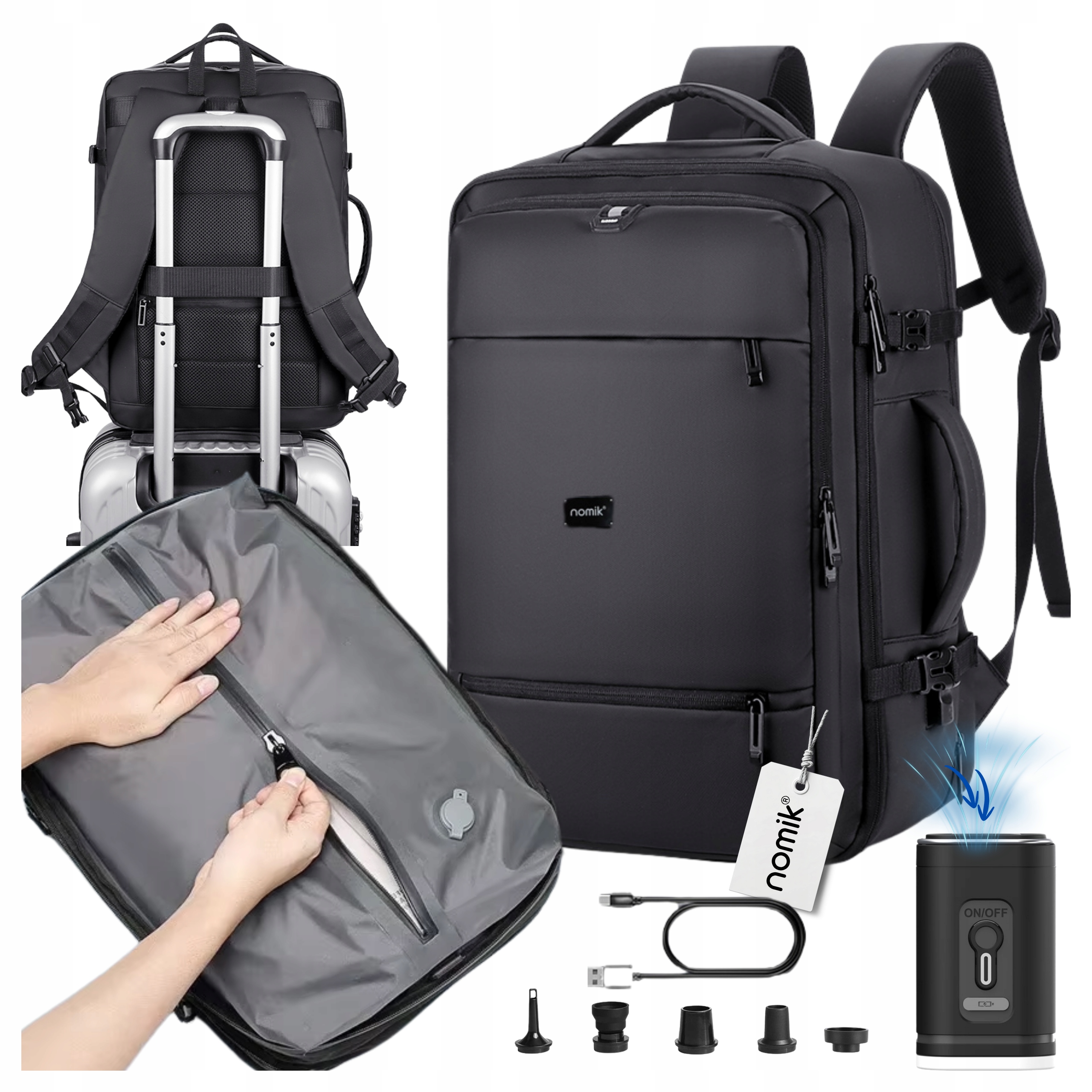 Batoh Ryanair do letadla s pumpičkou 40x20x25 Černý Skladovatelný Lehký