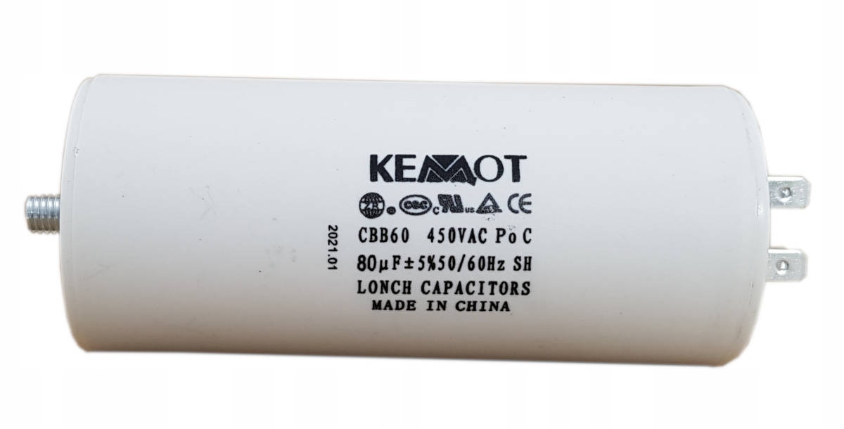 

Kondensator rozruchowy silnika 80uF 450V CBB60 Kem