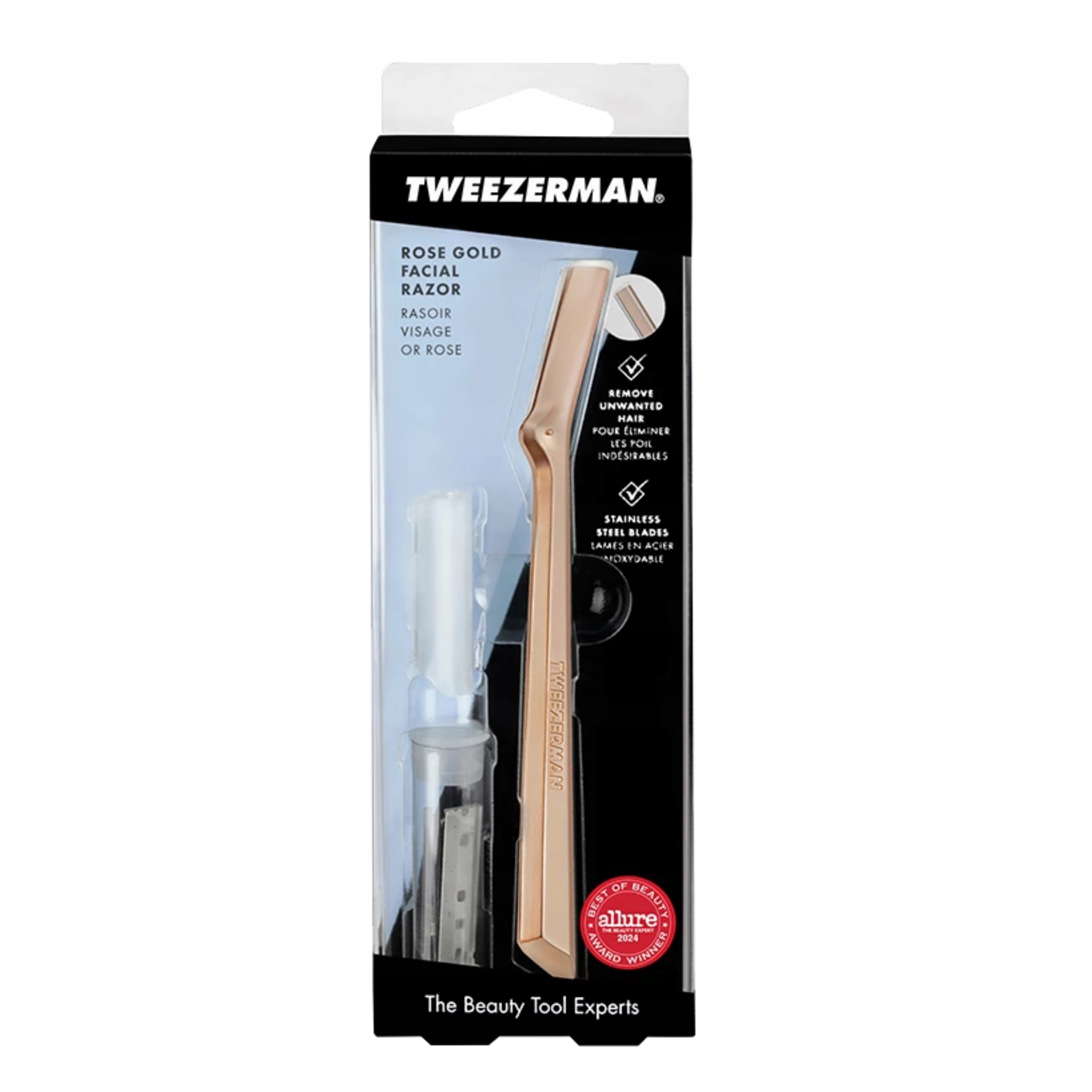 Tweezerman Facial Razor Rose Gold golarka do twarzy 3 ostrza trymer