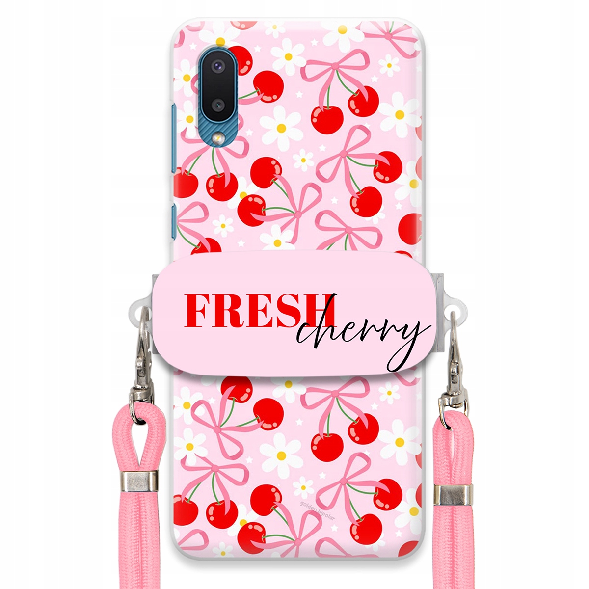 Puzdro pre Samsung M02 Case Držiak šnúrok Ružový Fresh Cherry Čerešňové mašle