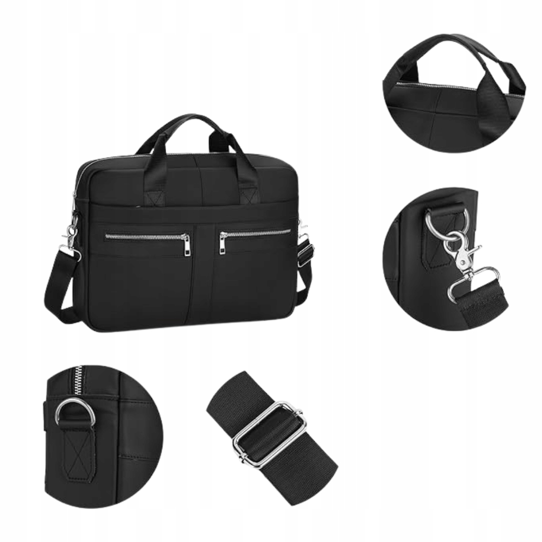 VINBAGGE Torba Męska Skórzana Na Laptop 14 Cal Czarna