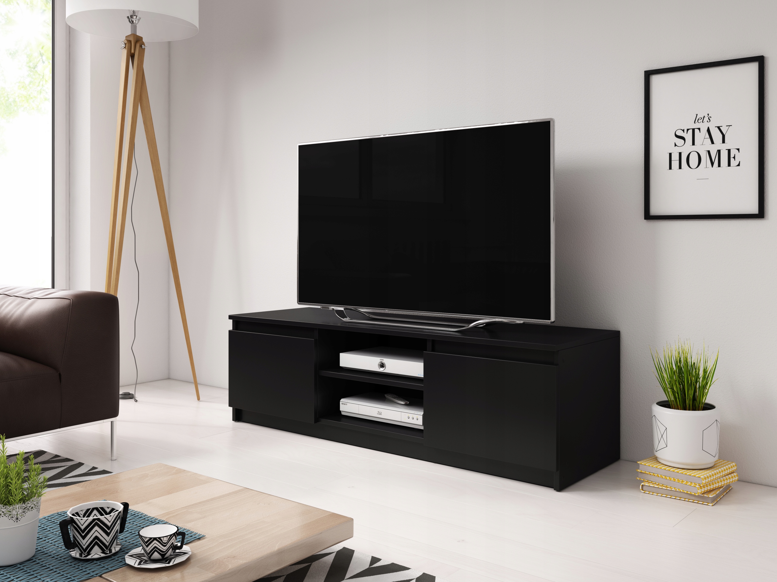 Szafka RTV DINGO 120cm BIAŁY / DĄB SONOMA Wysokość mebla 35.5 cm