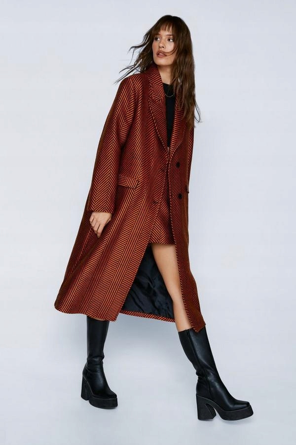 Oranžovo-černý Dlouhý Kabát Nasty Gal Xs