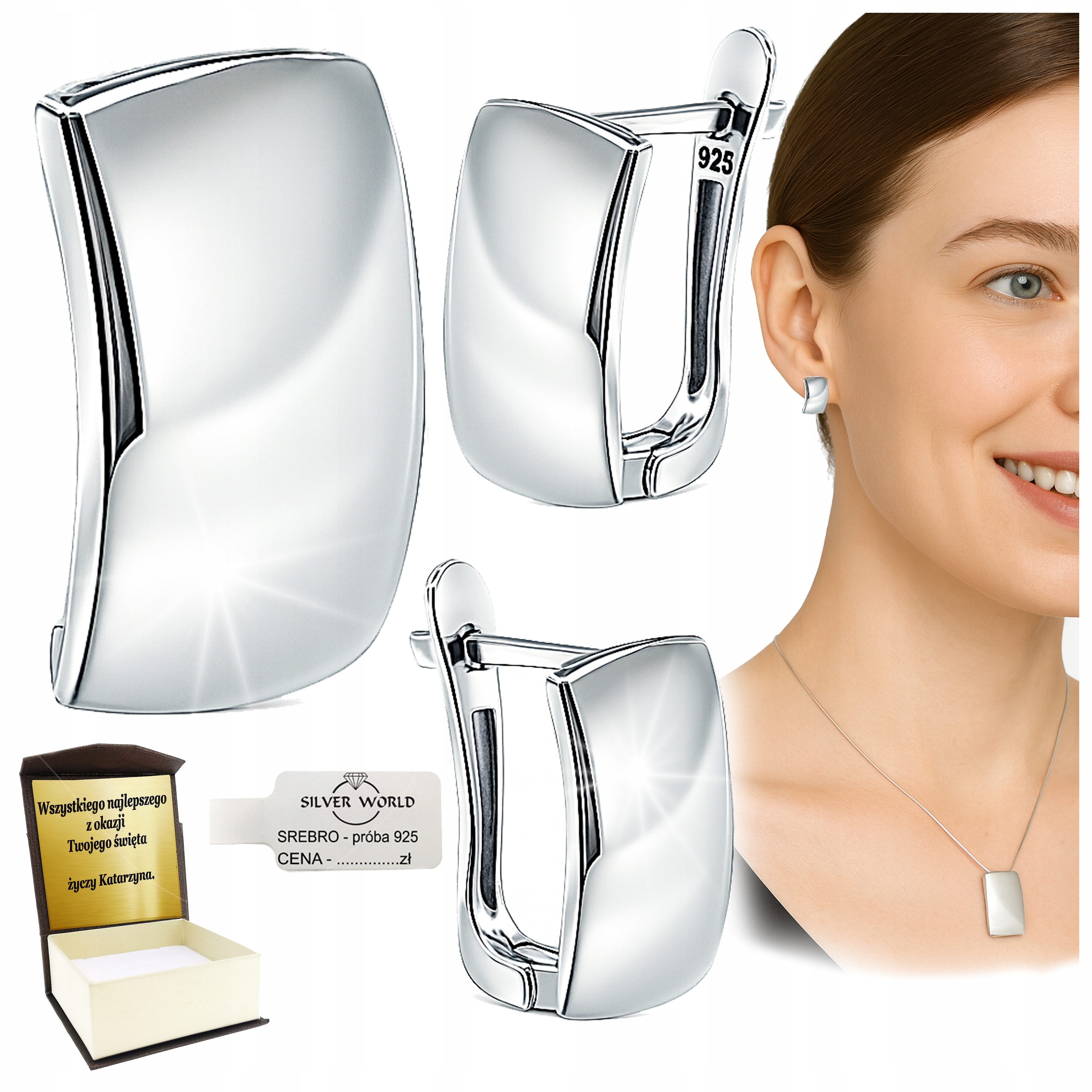 Stříbrná Sada Šperků 925 Dámská Krásná Jako Dárek Gravírování Pouzdro Bonus