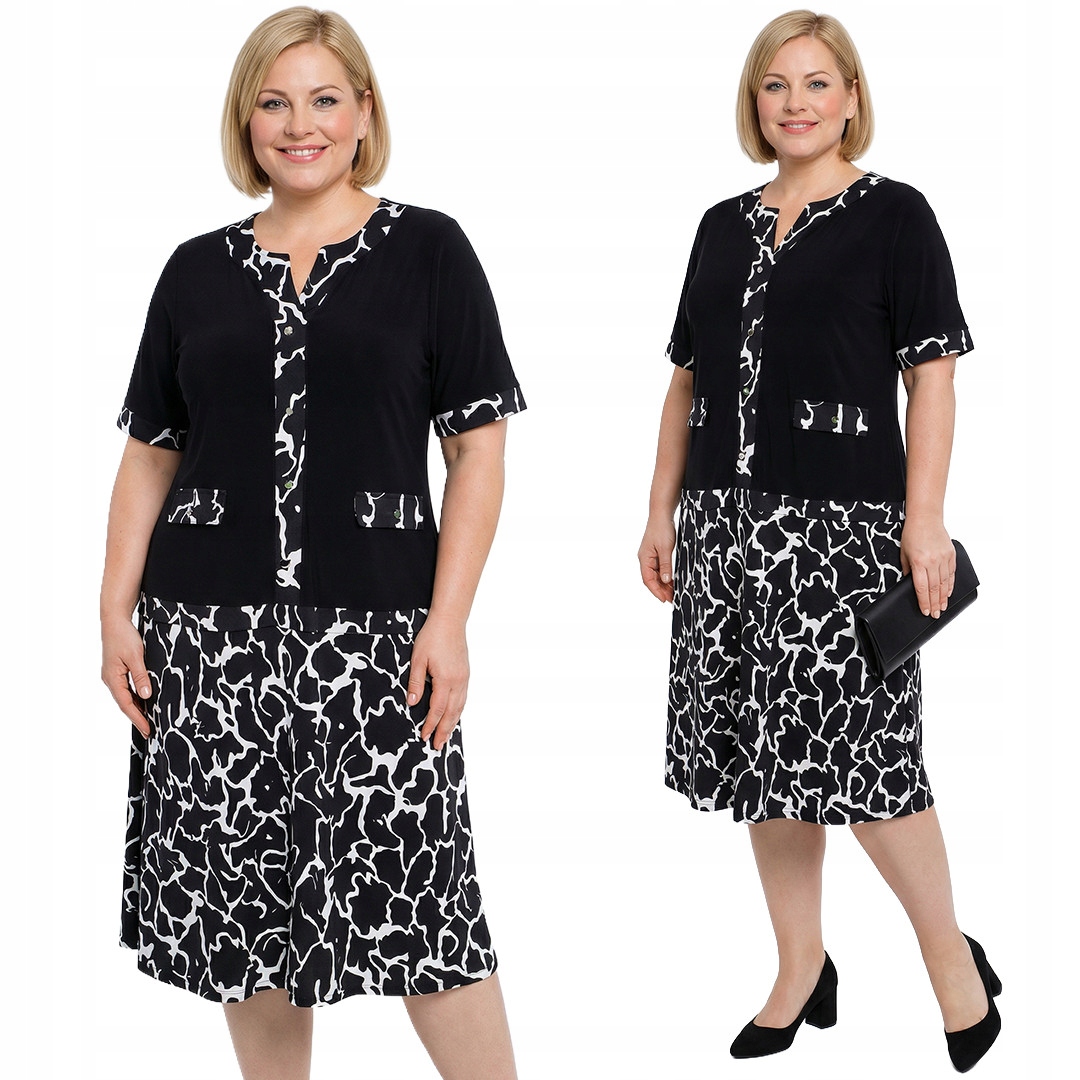 Černá šaty s bílými vzory plus size velikost 56/58