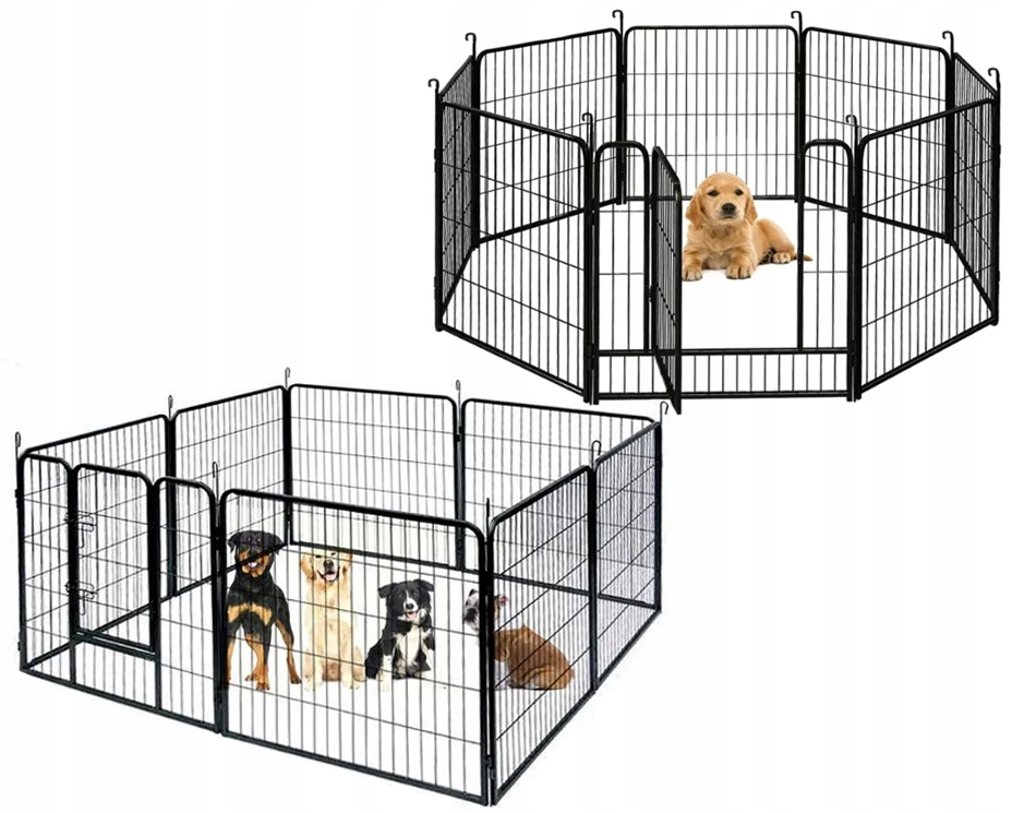 Kojec metalowy dla psa 80 cm na zewnątrz 8 paneli 80x80 cm