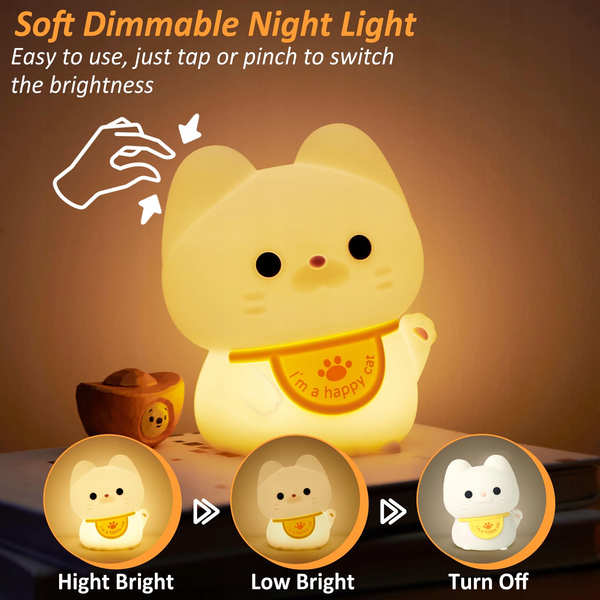 SILIKONOWA LAMPA LED DLA DZIECI NOCNA KOT USB DOTYKOWA TIMER — miniatura 3