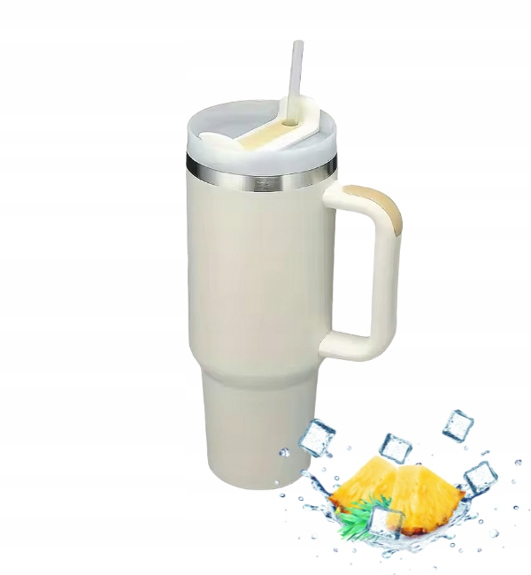 Imchex Cream Kubek Termiczny Ze Słomką Uchwytem Pojemny 1200ML Termos